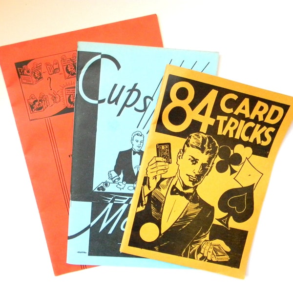 Fun Collection of Vintage Magic Trick Books: 84 Card Tricks, Cups and Balls Magic, and Torn & Restored Magazine Cover. Teach Yourself!
