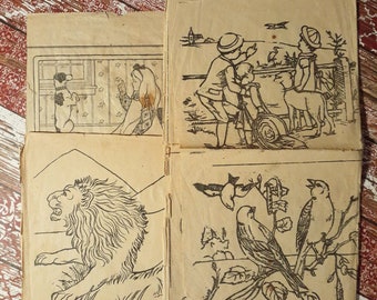 Charming Antique Collection Of 11 Coloring Book Cut-Outs From a Very Old Coloring Book.