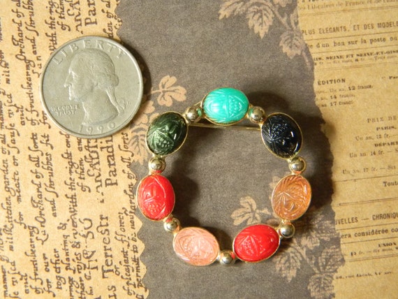 Lovely Vintage Egyptian Revival Style Scarab Broo… - image 5