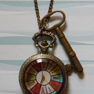 Steampunk Inspired Pocket Style Pendant Watch with Choice of Amazing Authentic Antique Brass Key