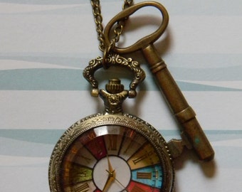 Steampunk Inspired Pocket Style Pendant Watch with Choice of Amazing Authentic Antique Brass Key