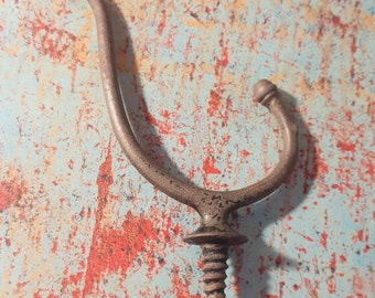 Splendid Antique Screw-in Victorian Cast Iron Wall Hook. Elegant Style. Metal/Rust Toned Enamel Finish. Only 1 Available. Wow!