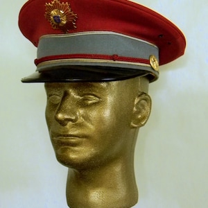 Military Style Steampunk Hat With Vintage Fleur De Lis Malta Cross Medallion Emblem