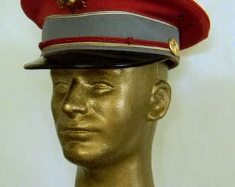 Military Style Steampunk Hat With Vintage Fleur De Lis Malta Cross Medallion Emblem