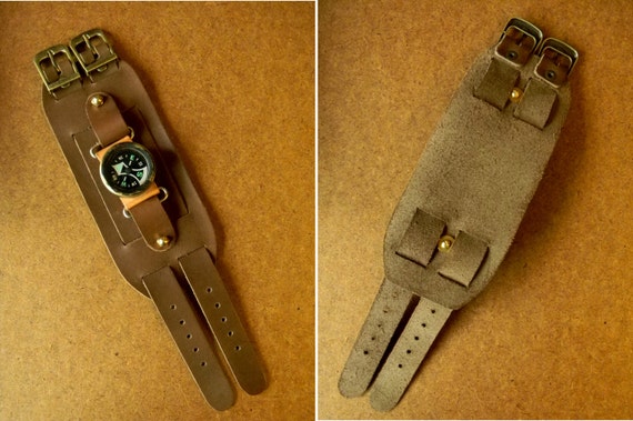 Antiqued Brass Steampunk Wrist Compass on Sturdy … - image 1