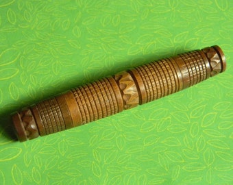 Elegantly Carved Wood Antique Victorian Needle Case. Beautifully Hand Carved Treenware with Exquisite Detail in Excellent Condition!