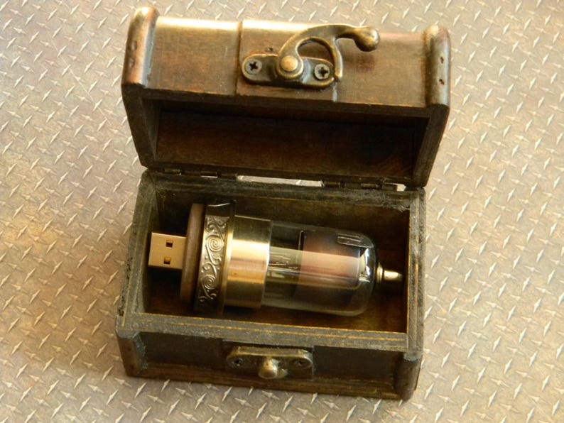 Illuminated 64GB USB 2.0 Flash Drive Built Into GR8 Condition Radio Vacuum Tube Cool Blue Antique Radio Tube Upcycled Steampunk Flash Drive