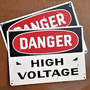 Weathered Vintage HIGH VOLTAGE Danger Sign. Approx 14&quot; X 10&quot; Original & Authentic. Sturdy Steel Vintage Steel Warning Signs. Sold Singly.