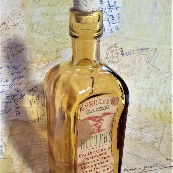 Charming Victorian Era Reproduction Medicine Bottle with Curious Reproduction Remedy Label. Antique Apothecary Reproduction Decor.