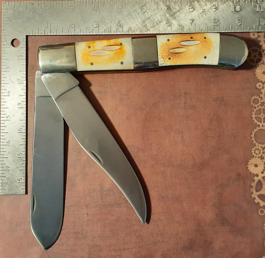 GIANT Novelty Folding Knife. Massive Vintage Pocket Knife. Double Blade