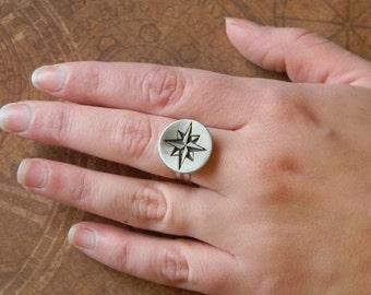 Affordable Compass Rose Steampunk Adventurer's Adjustable Costume Ring.