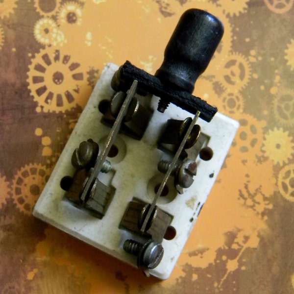 Mini Glazed Ceramic Knife Switch - Double Throw Disconnect - NOS New Old Stock Mfg. Rodale Model 123 - Great Vintage Steampunk Part