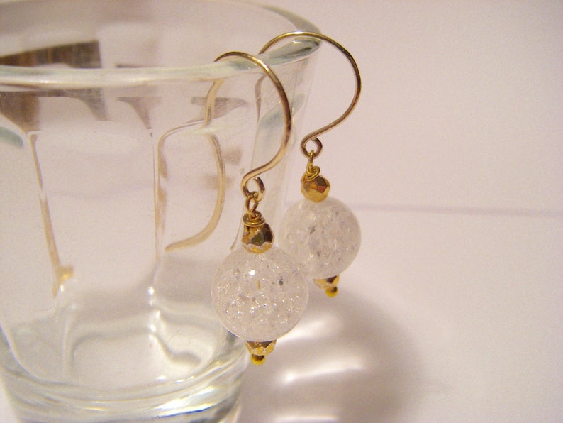 Earring Mountain Crystal round broken gold pyrite