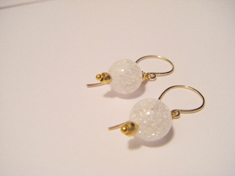 Earring Mountain Crystal round broken gold pyrite