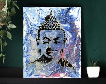 Buddha Painting Original Artwork / Abstract Buddha Spiritual Art meditation / Yoga Painting Buddha Art Poured Acrylic painting