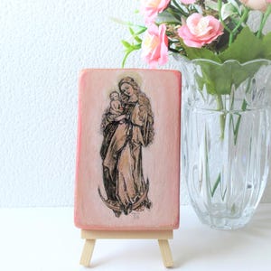 Madonna on a Crescent Moon Wood Icon Virgin Mary with Christ Child Christian icon plaque Reproduction of Albert Durer Antique painting