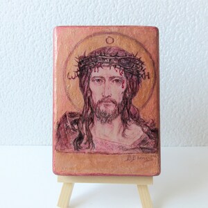 Jesus Christs Christian icon painting reproduction / Savior with the Crown of Thorns Orthodox Catholic Icon hand made on wood image 4