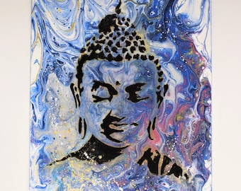 Original Buddha Painting: Poured Acrylic Art Spiritual Art, 8x10