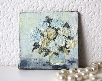 Hydrangea Bouquet mini painting / Flowers tiny original art Magnet / Miniature oil painting original / Mini Canvas Art / Flowers Magnet