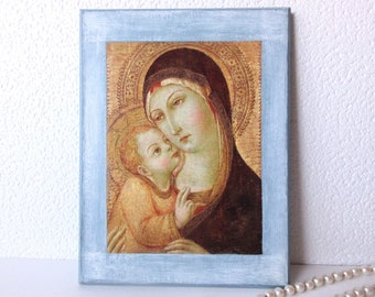 Christian Madonna Plaque / Madonna and Child Catholic icon / Virgin Mary Catholic art gift idea