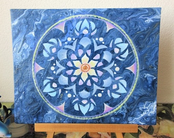 Mandala Painting original on canvas board / Poured Acrylic Original Artwork /