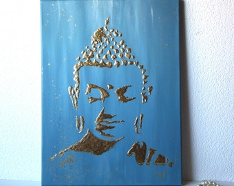 3D Gold leaf Buddha Painting original on canvas / Meditation Yoga Painting / Golden Buddha /