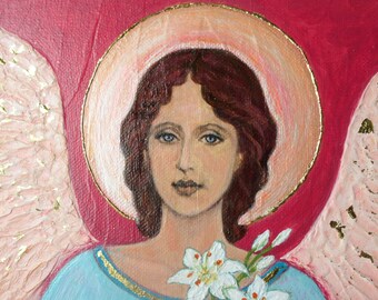 Guardian Angel painting original / Angel painting on canvas / Guardian Angel art / Angel on canvas / Angel decor / Angel icon on canvas