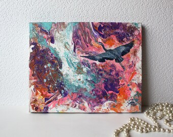 Poured Acrylic Painting on canvas / Original artwork bird abstract / Original gift art work