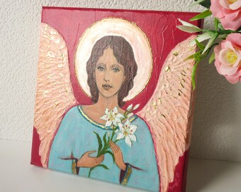 Angel painting original / Angel painting on canvas / Guardian Angel art / Angel on canvas / Angel decor / Angel icon on canvas