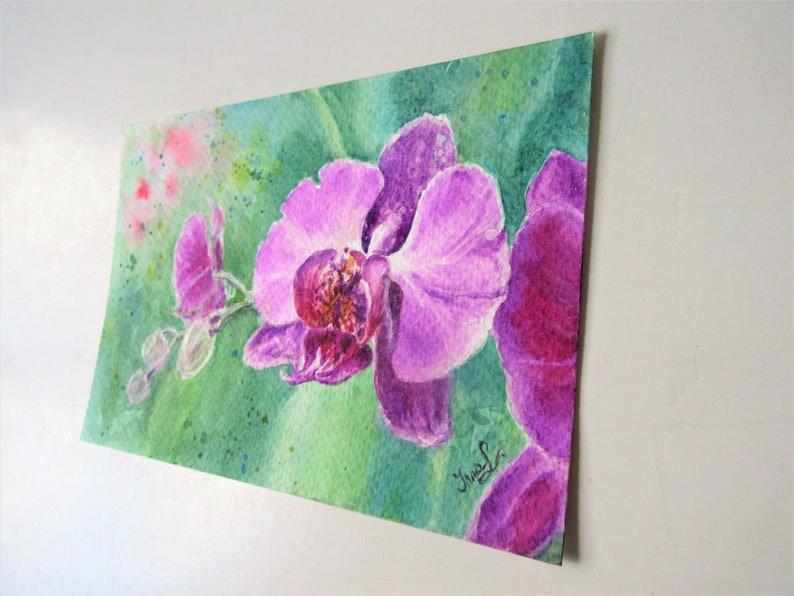 Orchid flower watercolor miniature painting original / Baroque framed painting original / Gift for her / Boho Wall Decor afbeelding 7