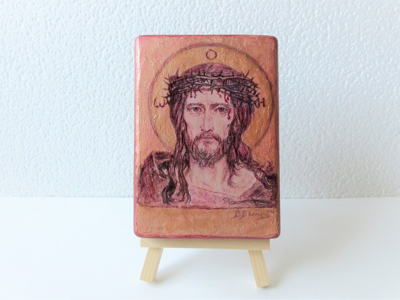 Jesus Christs Christian icon painting reproduction / Savior with the Crown of Thorns Orthodox Catholic Icon hand made on wood image 4