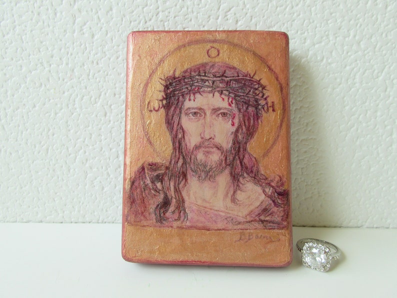 Jesus Christs Christian icon painting reproduction / Savior with the Crown of Thorns Orthodox Catholic Icon hand made on wood image 9