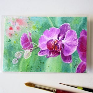 Orchid flower watercolor miniature painting original / Baroque framed painting original / Gift for her / Boho Wall Decor afbeelding 6