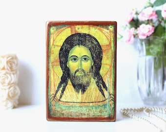 Holy Face of Jesus Icon: Byzantine Catholic Plaque Handmade