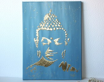 3D Gold leaf Buddha Painting original on canvas / Meditation Yoga Painting / Golden Buddha /