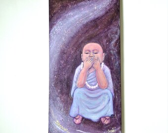 Zen Little Monk Original painting on canvas / Zen Wall Decor / Silence Art / Meditation art