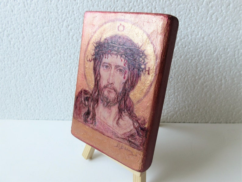 Jesus Christs Christian icon painting reproduction / Savior with the Crown of Thorns Orthodox Catholic Icon hand made on wood image 5