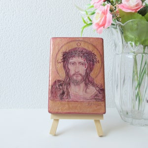 Jesus Christs Christian icon painting reproduction / Savior with the Crown of Thorns Orthodox Catholic Icon hand made on wood image 3