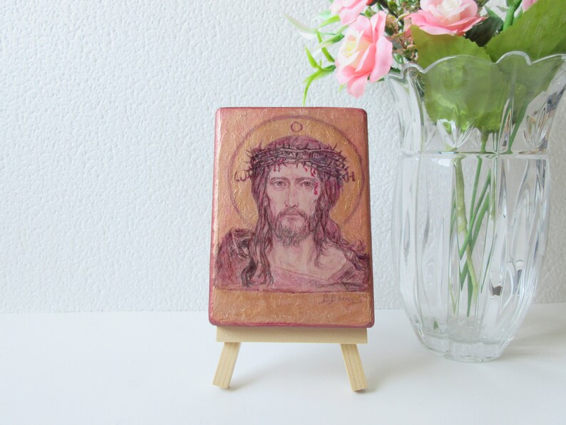 Jesus Christs Christian icon painting reproduction / Savior with the Crown of Thorns Orthodox Catholic Icon hand made on wood image 3