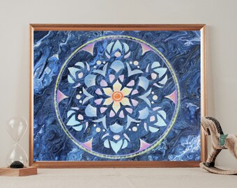 Mandala Painting original on canvas board / Poured Acrylic Original Artwork /