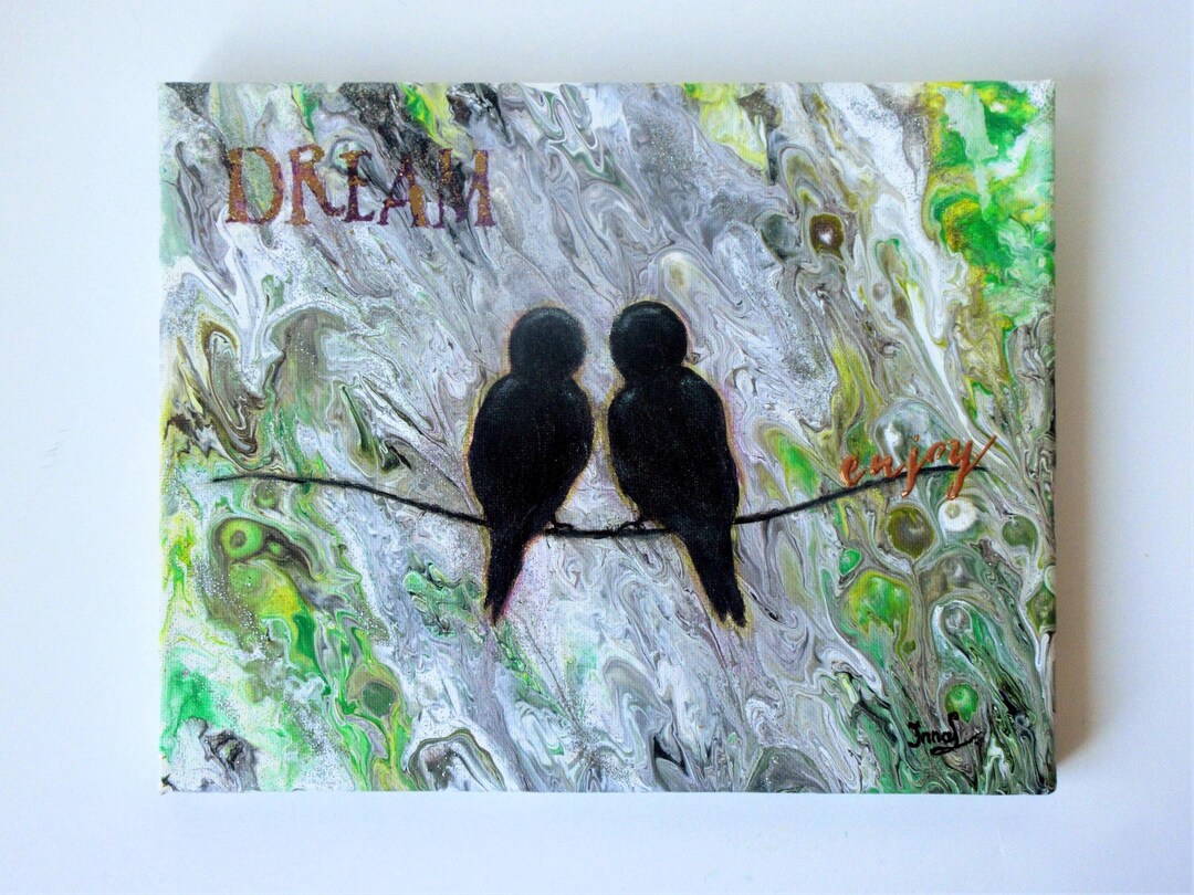 Love Birds Painting on Canvas: Black & Silver Acrylic Abstract Art - Etsy
