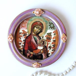 Virgin Mary & Child Icon: Handmade Baroque-Style Framed Religious Art