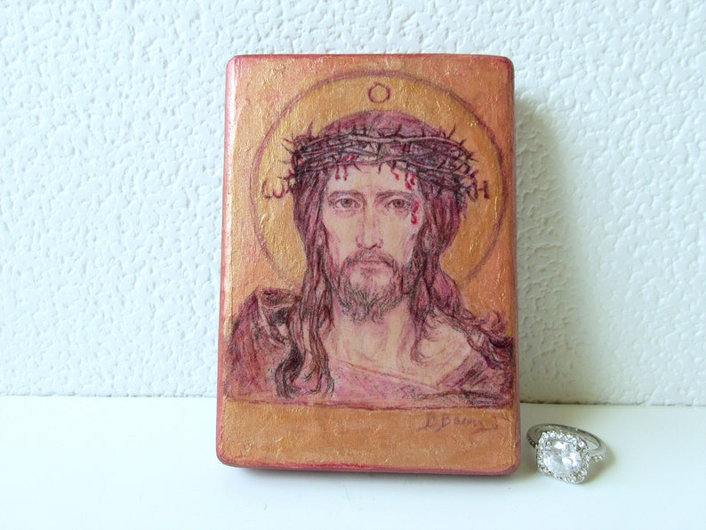 Jesus Christs Christian icon painting reproduction / Savior with the Crown of Thorns Orthodox Catholic Icon hand made on wood image 1