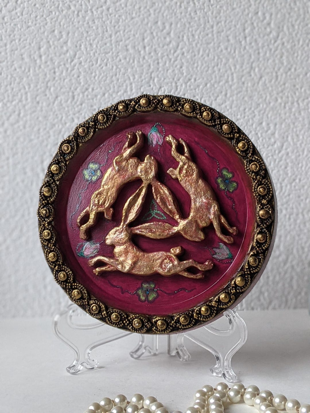 Trinity Rabbits Three Hares - Original Wall Art / Hare Trinity Handmade Plate / Celtic ...
