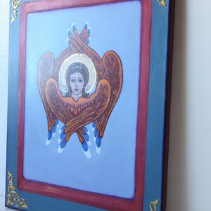 Angel Six Wings Original Painting on canvas / Orthodox Catholic guardian angel icon on canvas / Angel Seraph / Healing Art afbeelding 6