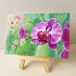 Orchid flower watercolor miniature painting original / Baroque framed painting original / Gift for her / Boho Wall Decor afbeelding 2