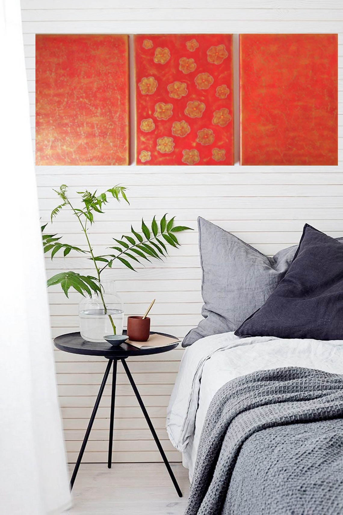 Red and Gold painting Set of three canvases Modern Home Wall Etsy