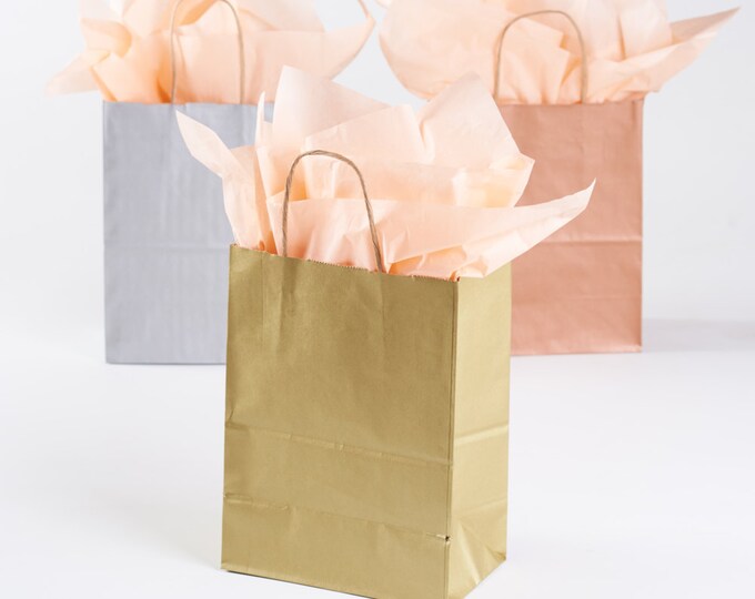 20 Metallic Gold Gift Bags With Handles for Wedding Guests Etsy