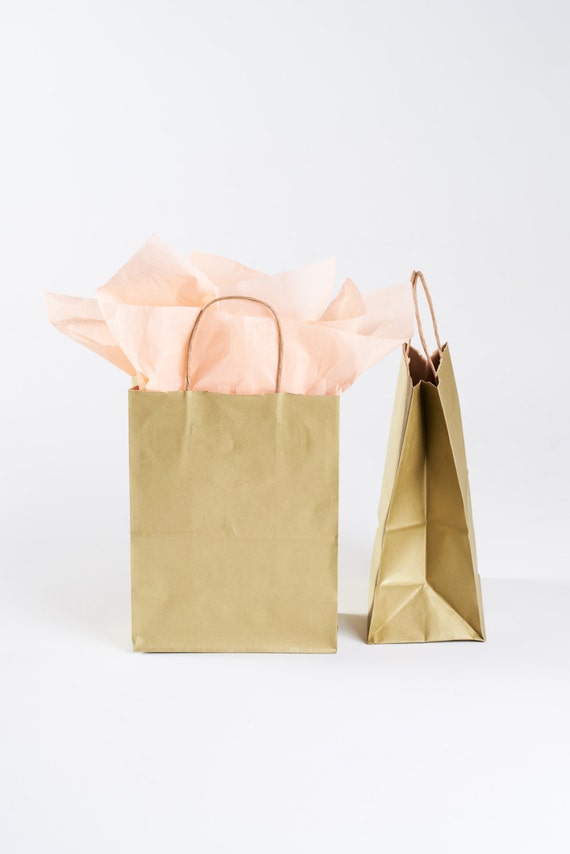 5 Gold Gift Bags With Handles for Wedding Guests, Welcome Bag, Party Favor,  Bridesmaids Bag, Girls & Boys Kraft Paper Bag in Metallic Gold 