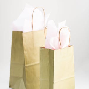 50 Gold Gift Bags with Handles for Wedding Guests, Welcome Bag, Party Favor Bulk Wholesale Kraft Paper Bag in Metallic Gold image 2